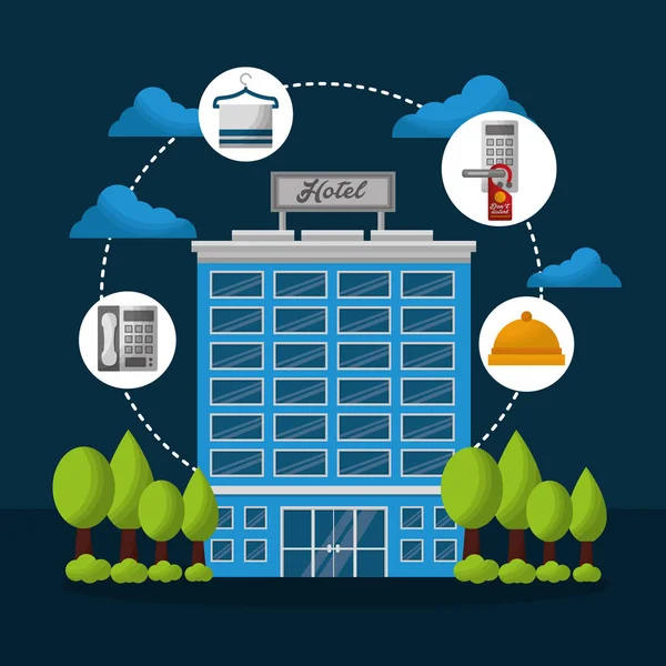 Otel binası taksi ve bavul