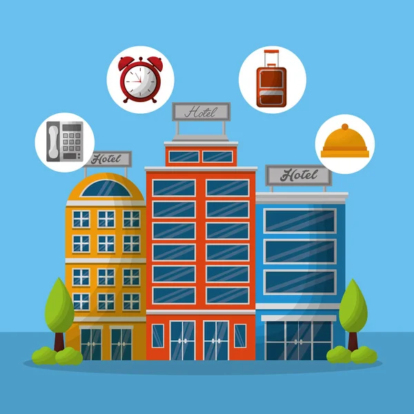 Otel binası taksi ve bavul