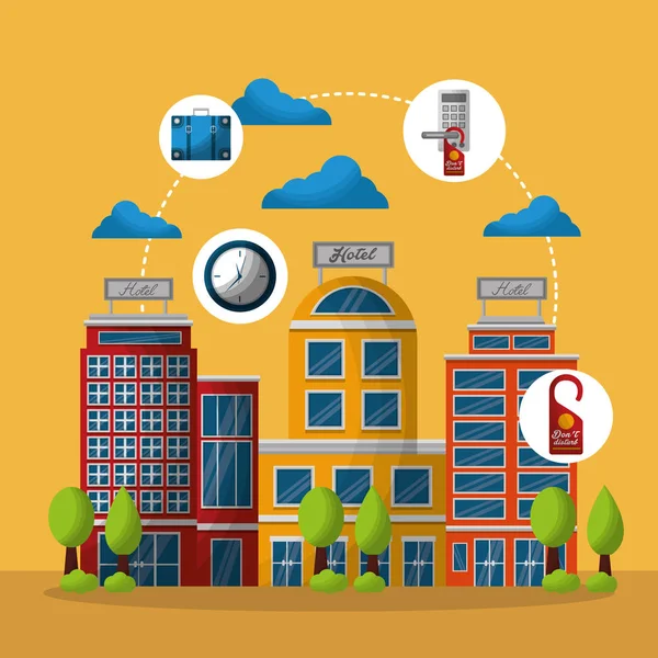 Otel binası taksi ve bavul