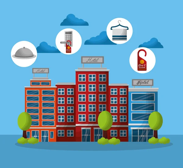 Otel binası taksi ve bavul