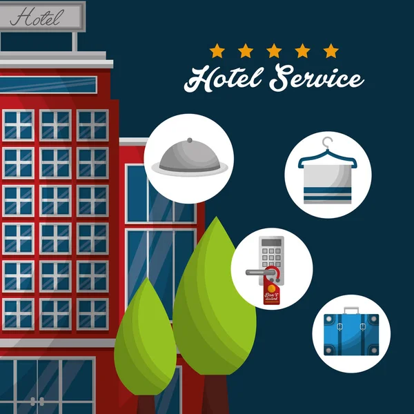 ホテルの建物のタクシーとスーツケース — ストックベクタ