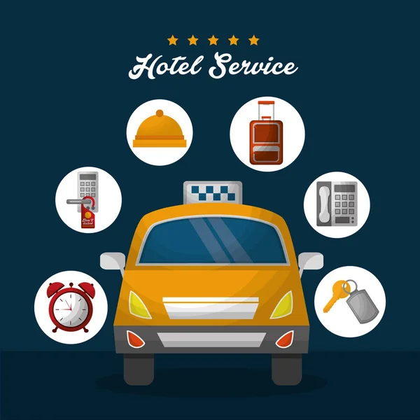 ホテルの建物のタクシーとスーツケース — ストックベクタ
