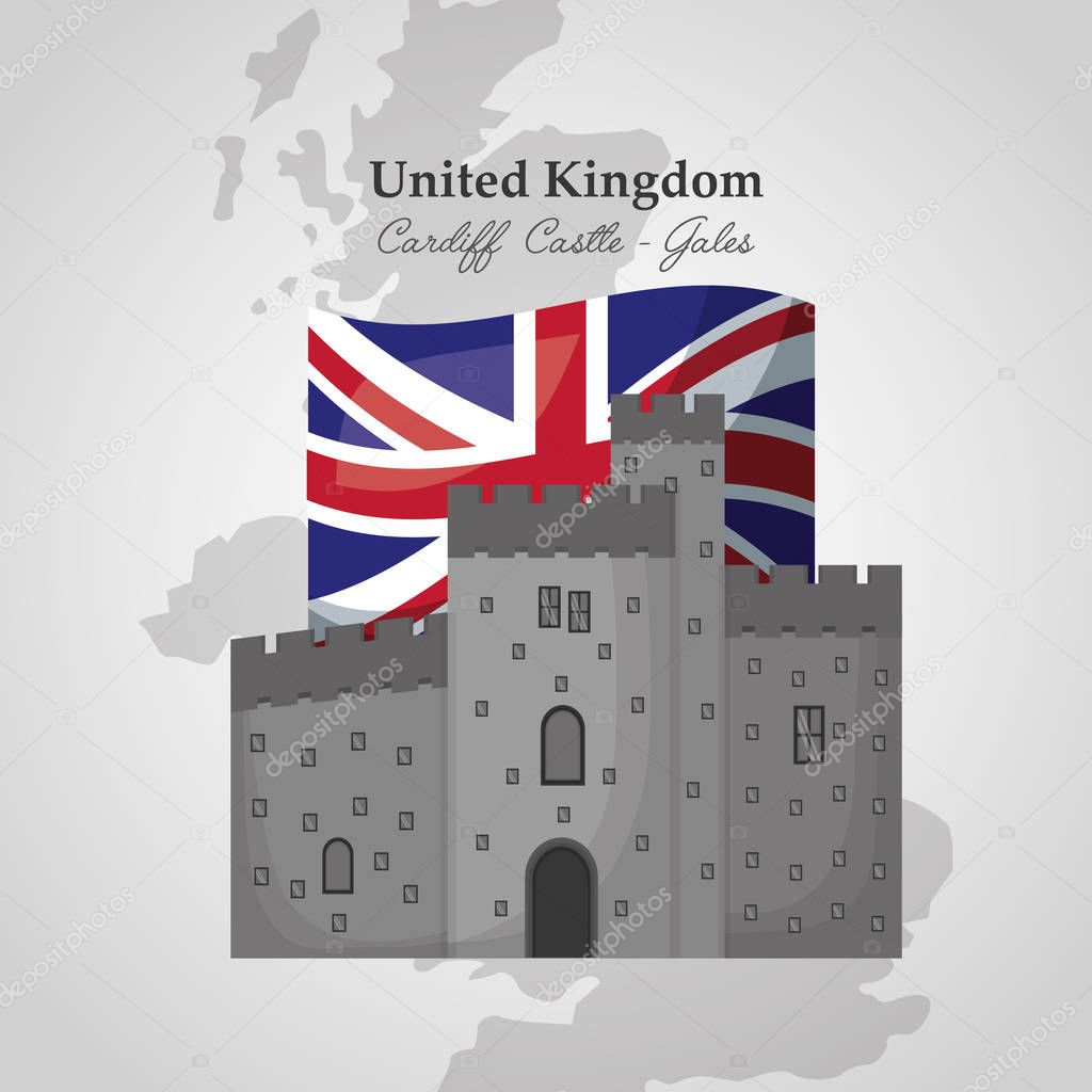 United kingdom country flag cardiff castle cvector illustration