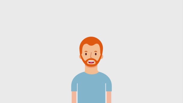 Бородатый мужчина портрет голубая рубашка и волосы — стоковое видео