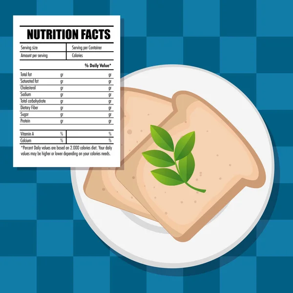 Alimentos saludables con datos nutricionales — Vector de stock
