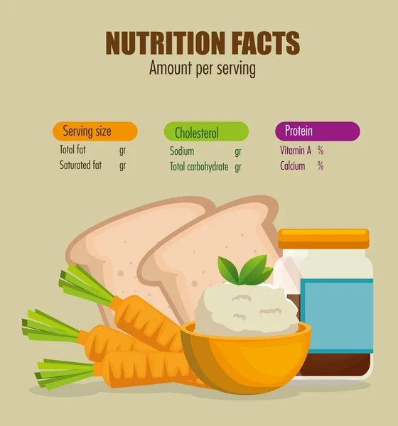 Alimentos saludables con datos nutricionales — Archivo Imágenes Vectoriales