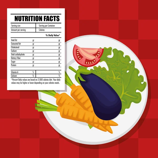 Alimentos saudáveis com fatos nutricionais — Vetor de Stock