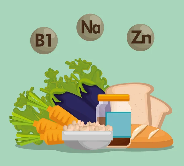 Gesunde Ernährung mit ernährungswissenschaftlichen Fakten — Stockvektor