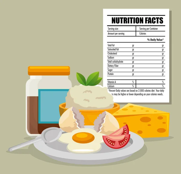 Alimentación Saludable Con Hechos Nutricionales Vector Ilustración Diseño — Vector de stock