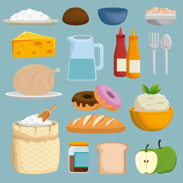 Iconos de menú de alimentos saludables — Vector de stock