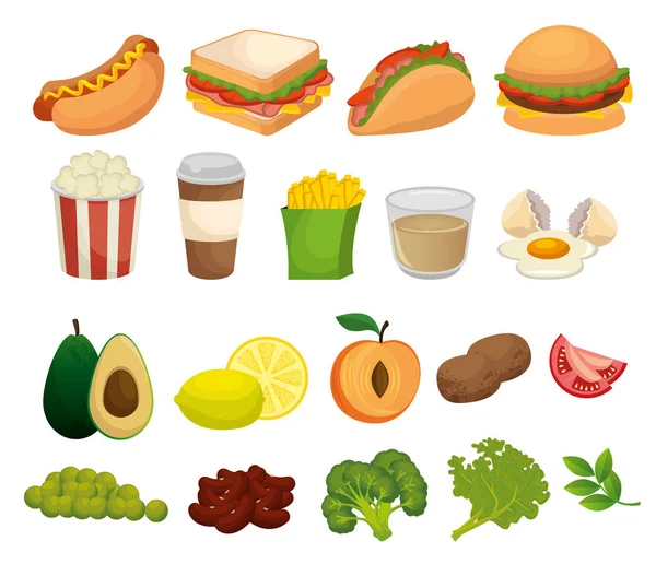 Iconos de menú de alimentos saludables — Vector de stock