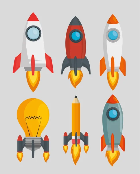Starta upp launcher set raketer — Stock vektor