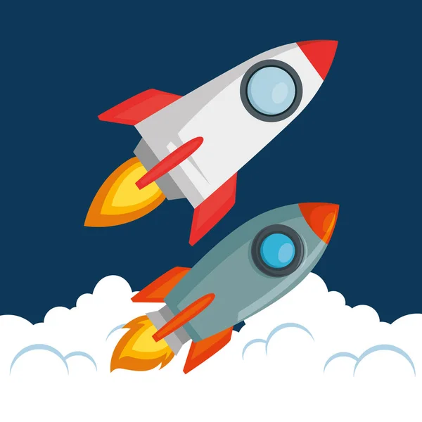 Start up launcher set rockets — Stock Vector