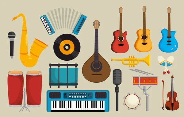 Set musical instruments icons — Stock Vector