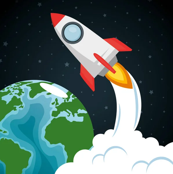 Launcher raket met aarde planeet — Stockvector