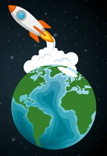 Launcher raket med jorden planet — Stock vektor