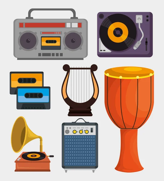 Establecer iconos de instrumentos musicales — Archivo Imágenes Vectoriales
