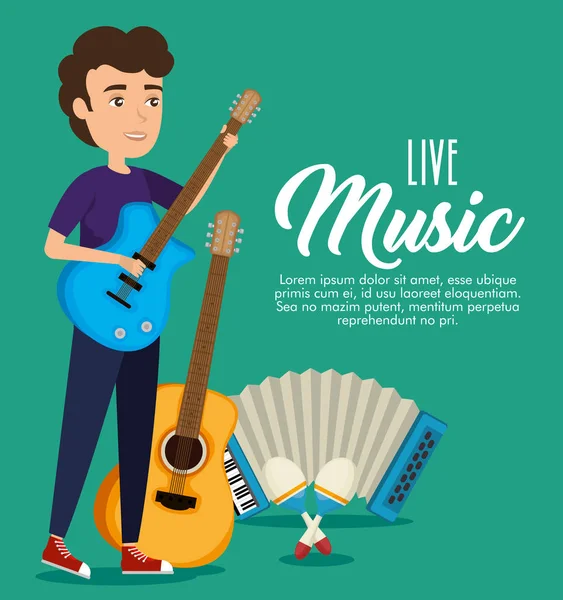 Músico hombre en concierto — Vector de stock