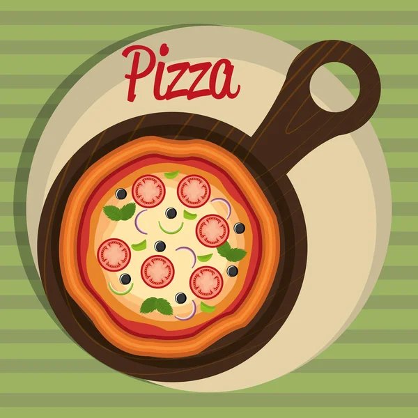 Heerlijke Italiaanse pizza in houten lade — Stockvector