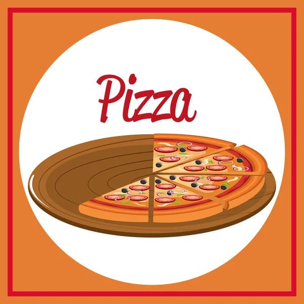 Вкусная итальянская пицца в картонном лотке — стоковый вектор