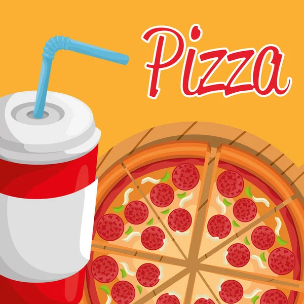 Heerlijke Italiaanse pizza met soda — Stockvector