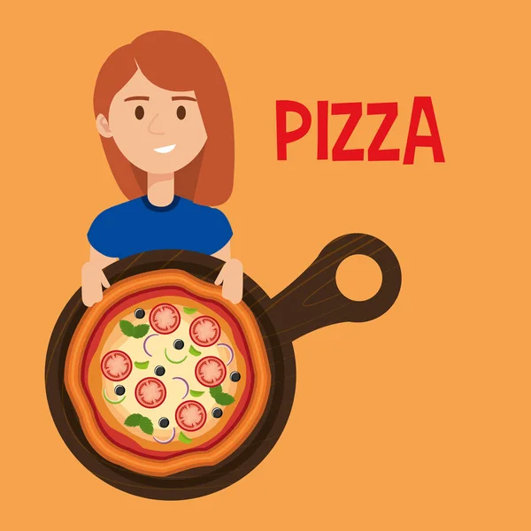 Hermosa mujer con pizza italiana — Archivo Imágenes Vectoriales