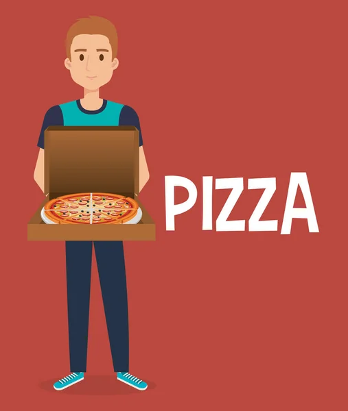 Jonge man met Italiaanse pizza — Stockvector