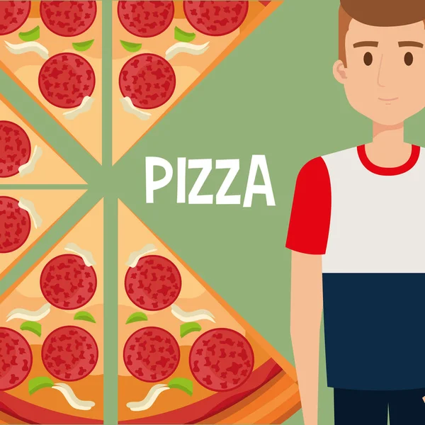 Joven con pizza italiana — Archivo Imágenes Vectoriales