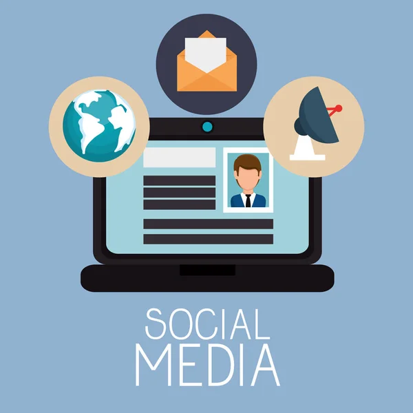 Laptop met sociale media-pictogram — Stockvector