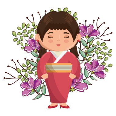 Küçük Japon kız kawaii çiçek karakteri ile
