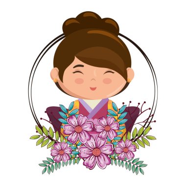 Küçük Japon kız kawaii çiçek karakteri ile