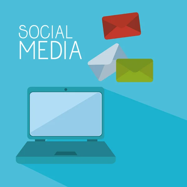 Laptop met sociale media-pictogram — Stockvector