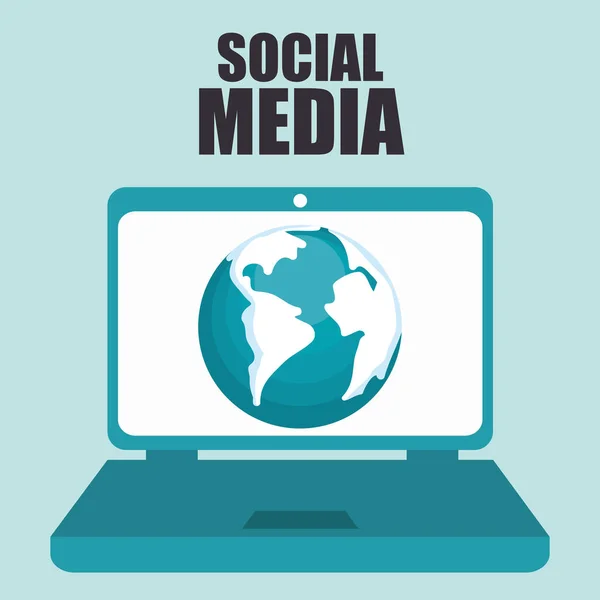 Laptop met sociale media-pictogram — Stockvector