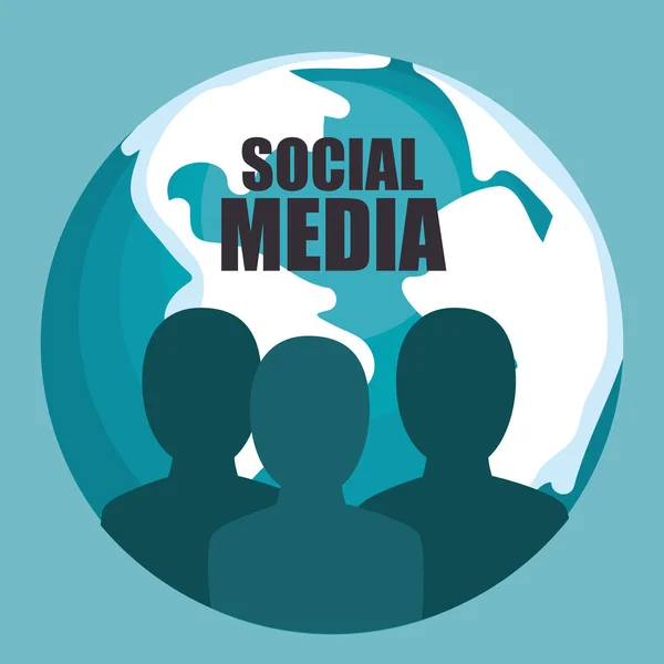 Wereld planeet met sociale media-pictogram — Stockvector