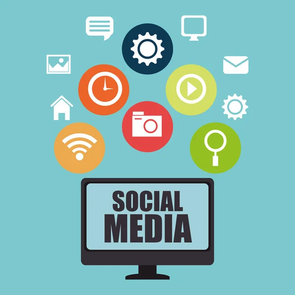 Επιφάνεια εργασίας με το εικονίδιο μέσα κοινωνικής δικτύωσης — Διανυσματικό Αρχείο
