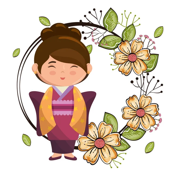 Маленькая японская девочка Кавайи с цветочным характером — стоковый вектор