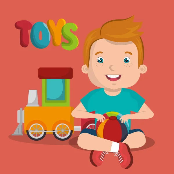 Kleine jongen spelen met speelgoed karakter — Stockvector