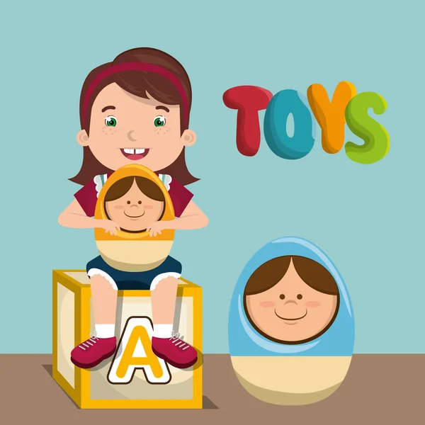 Spelen met speelgoed teken meisje — Stockvector