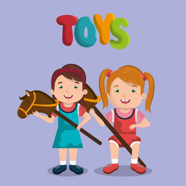 Niñas jugando con personajes de juguetes — Archivo Imágenes Vectoriales