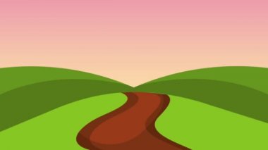 yeşil alan toprak yol ağaçlar ve günbatımı