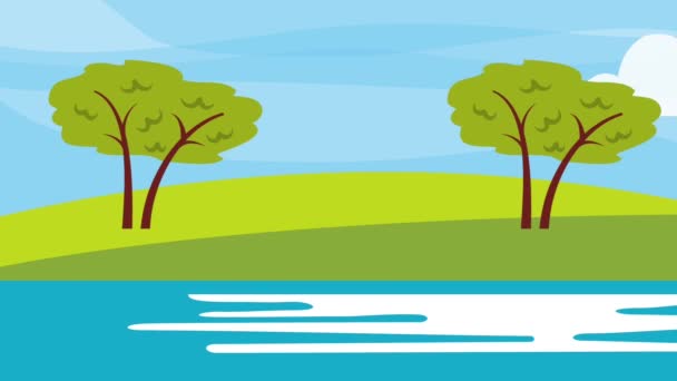 paysage arbres champ lac ciel naturel nuages 