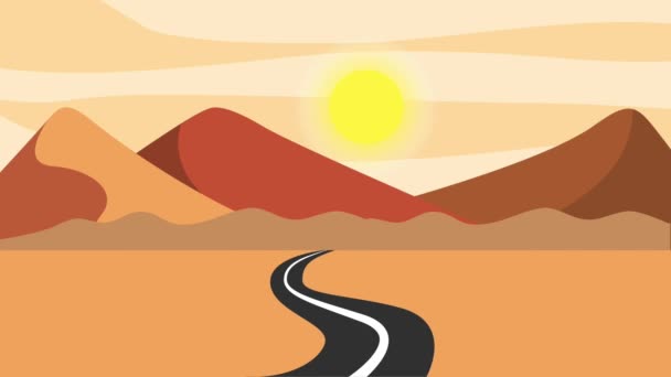 Weg asfalt in de woestijn bergen-cactus — Stockvideo