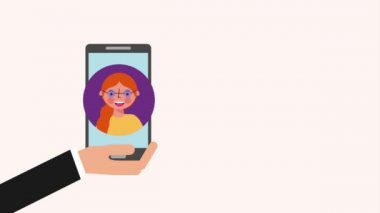 El Smartphone kadın görüşmeler animasyon ile tutarak