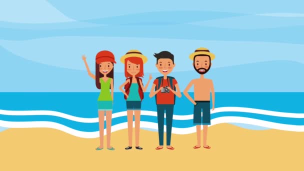 Grupa Ludzie Podróżujący Animacji Beach — Wideo stockowe