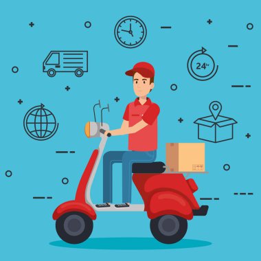 Kurye karakter teslim hizmet simge vektör çizim tasarımı