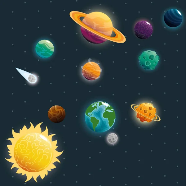 Planetas de la escena del sistema solar — Vector de stock