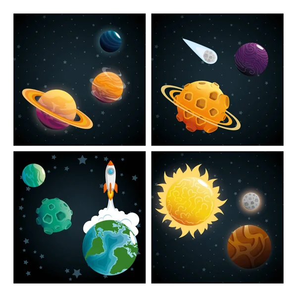 Planeten der Szene des Sonnensystems — Stockvektor