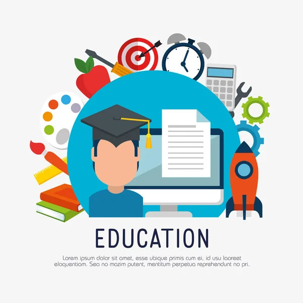 Educación en línea con ordenador — Vector de stock