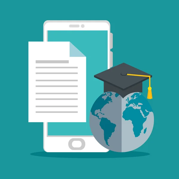 Educación en línea con smartphone — Vector de stock