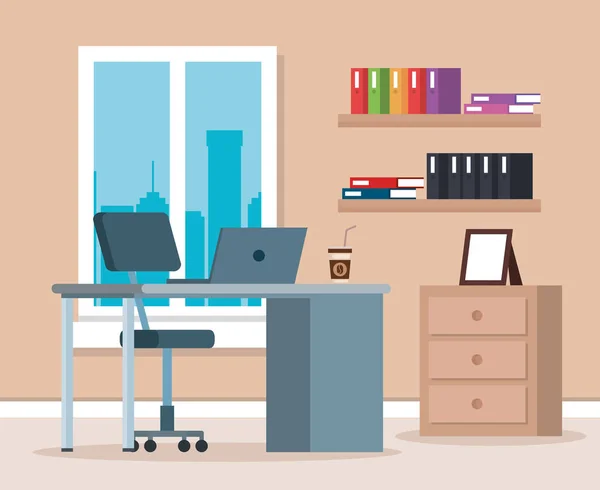 Lieu de travail icônes scène de bureau — Image vectorielle